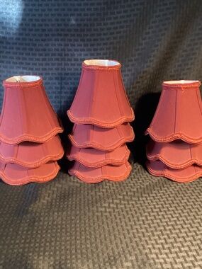 10 Styled Crimson Mini- lampshades.  Clip--on fittings. Silk finish